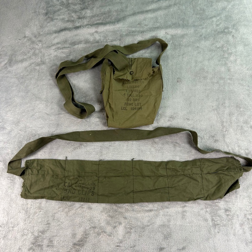 Vintage US Military Ammo Pouch and Bandolier Set 7.62mm Cal .30 1962 Olive Drab